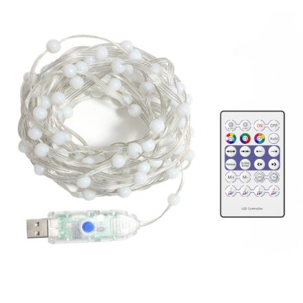 Távirányítós RGB LED fényfüzér 5m - 5W 100db RGB LED USB EK1389 