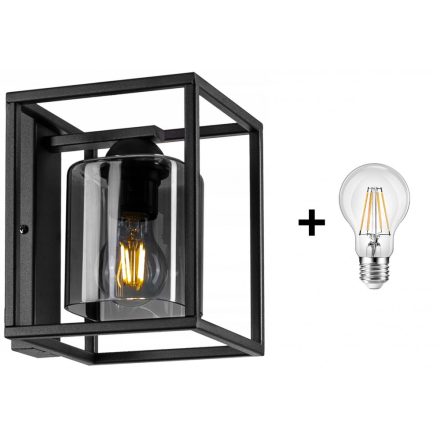 Glimex CAGE fali lámpa fekete / füst 1x E27 + ajándék LED izzó