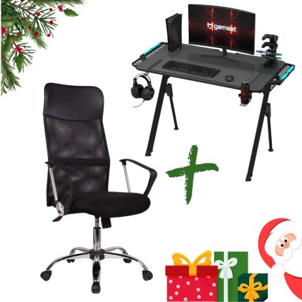 Gamer asztal LED világítással 116cm + Fekete forgószék INGYEN SZÁLLÍTÁS